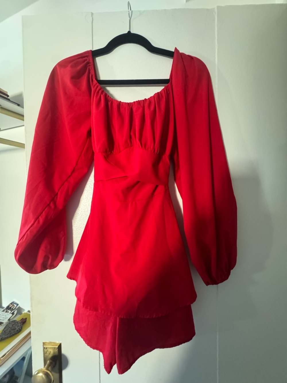 Red Long-Sleeve Mini Dress Romper